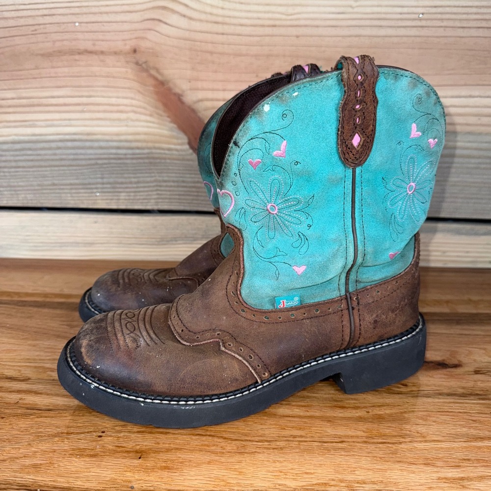 Justin Gypsy L9971 Women's 10B Brown Turquoise Leather Western Boots READ